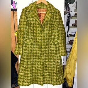 Beautiful Vintage green double breasted checkered overcoat.
